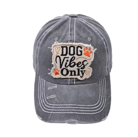 Boho black vintage washed “Dog Vibes only” baseball cap - Picture 6 of 6